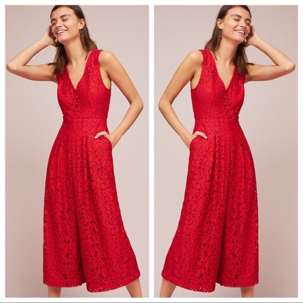 Red Lace Anthropologie Jumpsuit